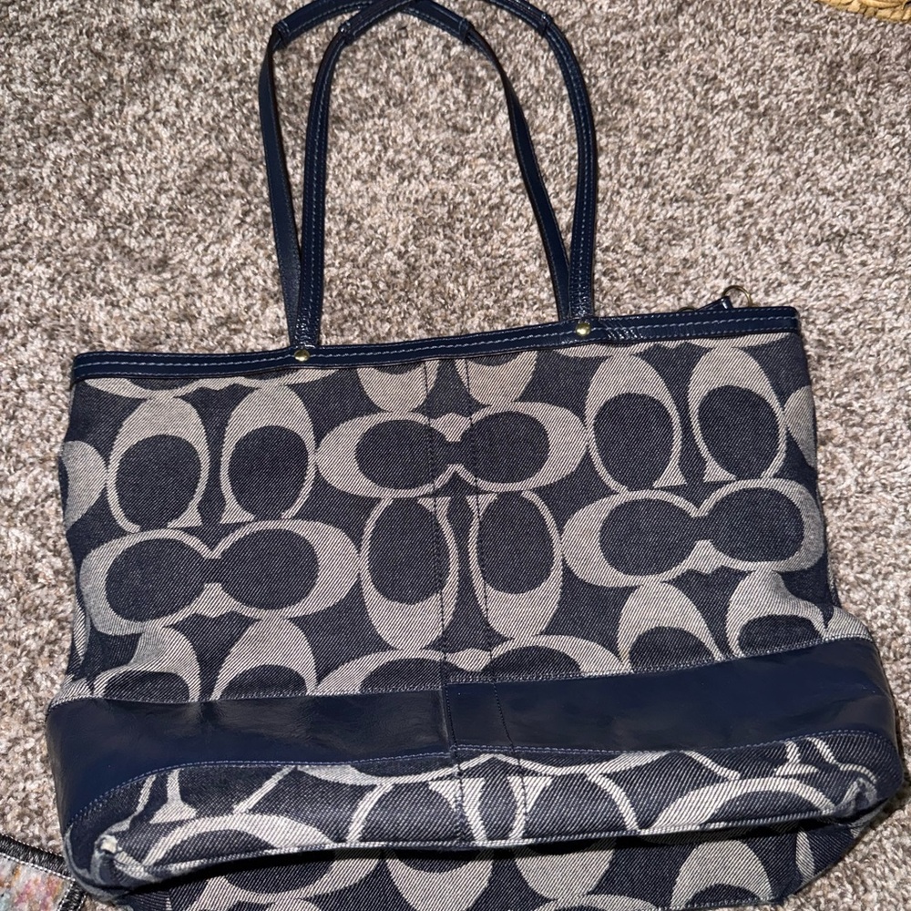 Authentic Coach Signature Canvas Mini Tote Bag in Denim Navy/Gray